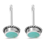 Turquoise Round Stud Silver Earrings - e369